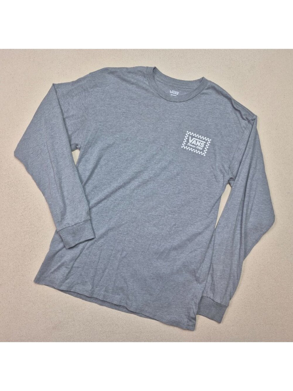 Vans Men's Long Sleeve Gray/White Classic Checker Logo T-shirt Sz M Skater